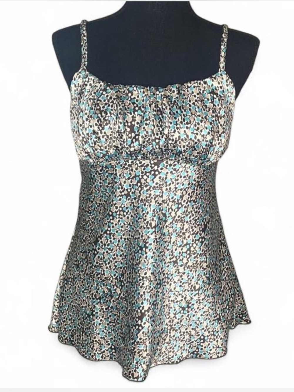 Y2K Byer California Milkmaid Satin Tan Blue Brown Cami - Large